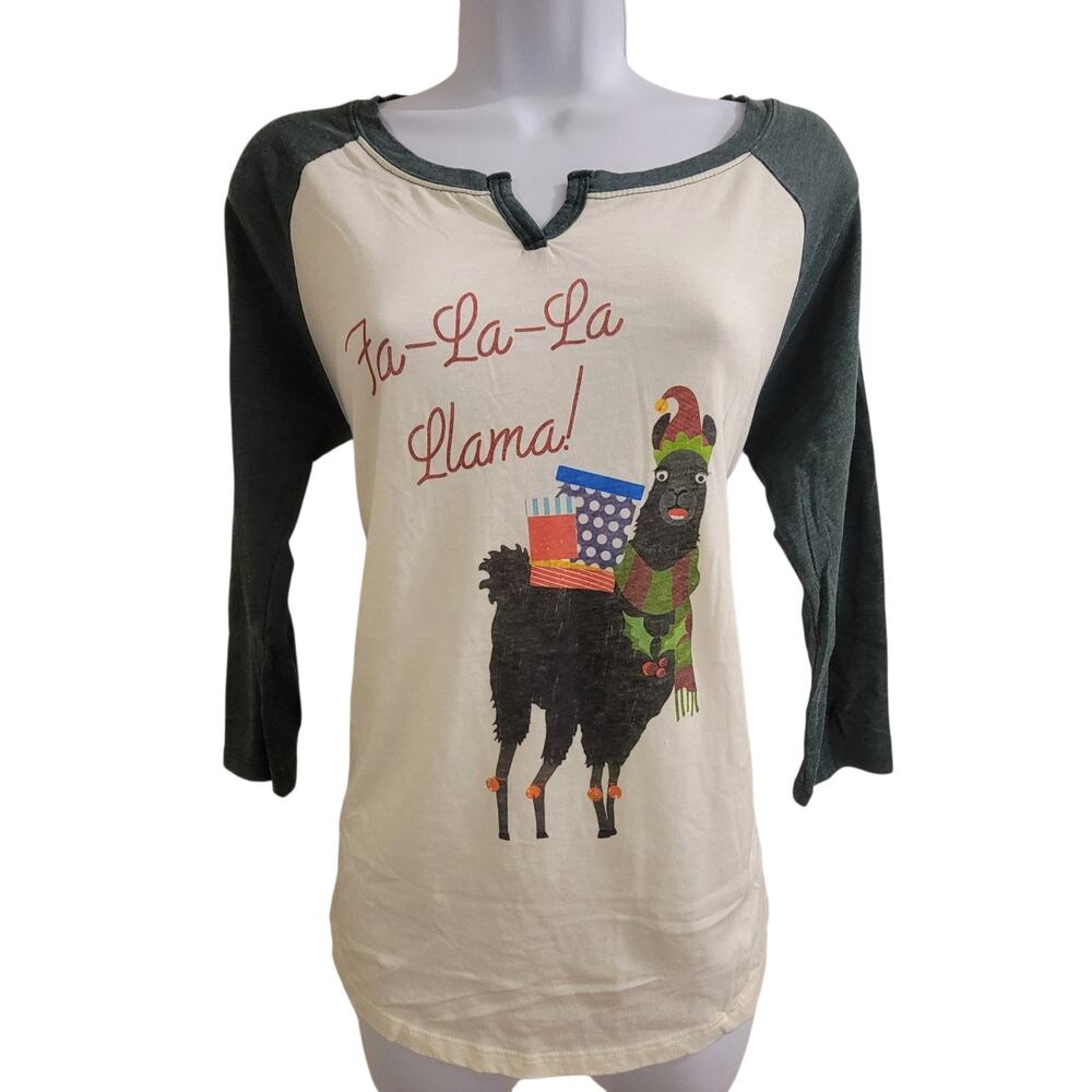 Altar'd State Fa La La Llama Holiday Shirt Women's Small Christmas Raglan